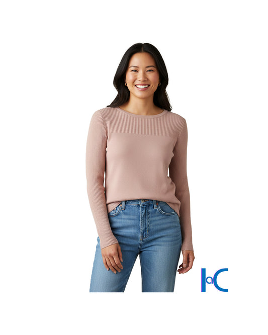 WOMEN'S RIBBED YOKE CREWNECK KNIT TOP