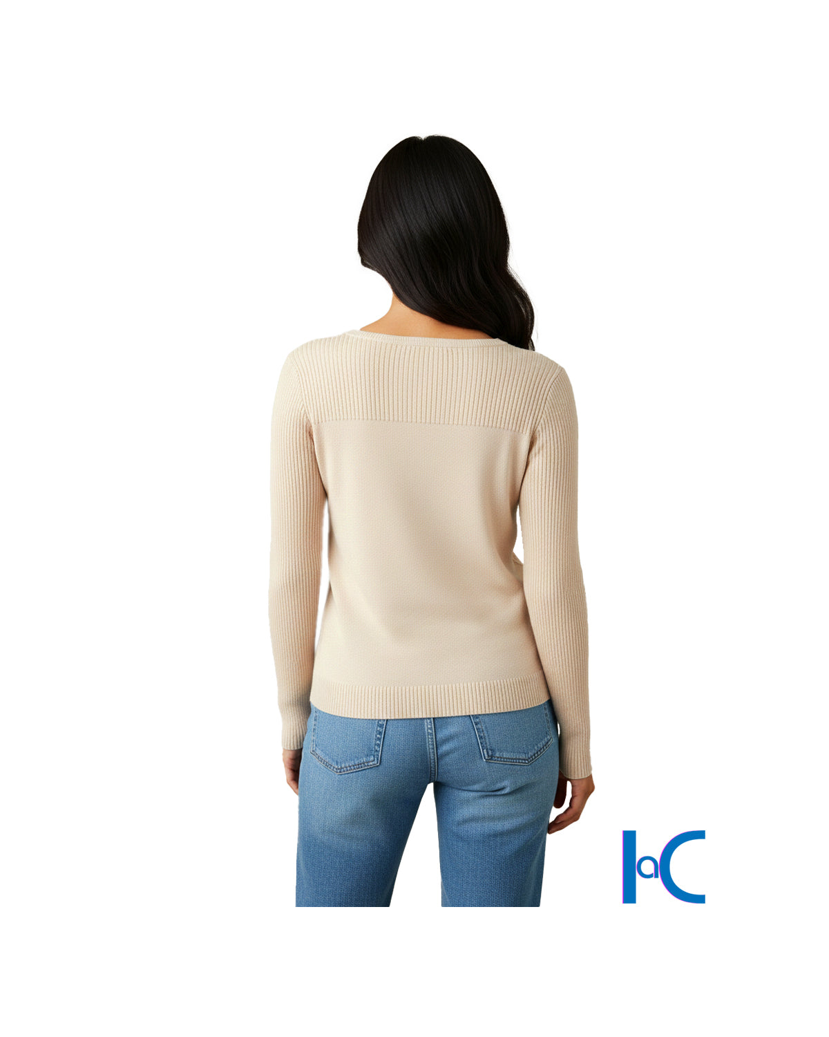 WOMEN'S RIBBED YOKE CREWNECK KNIT TOP