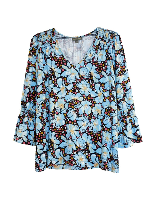 BLOOMING BLUE V-NECK TOP
