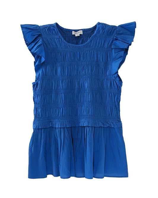 FLUTTER-SLEEVE SMOCKED PEPLUM