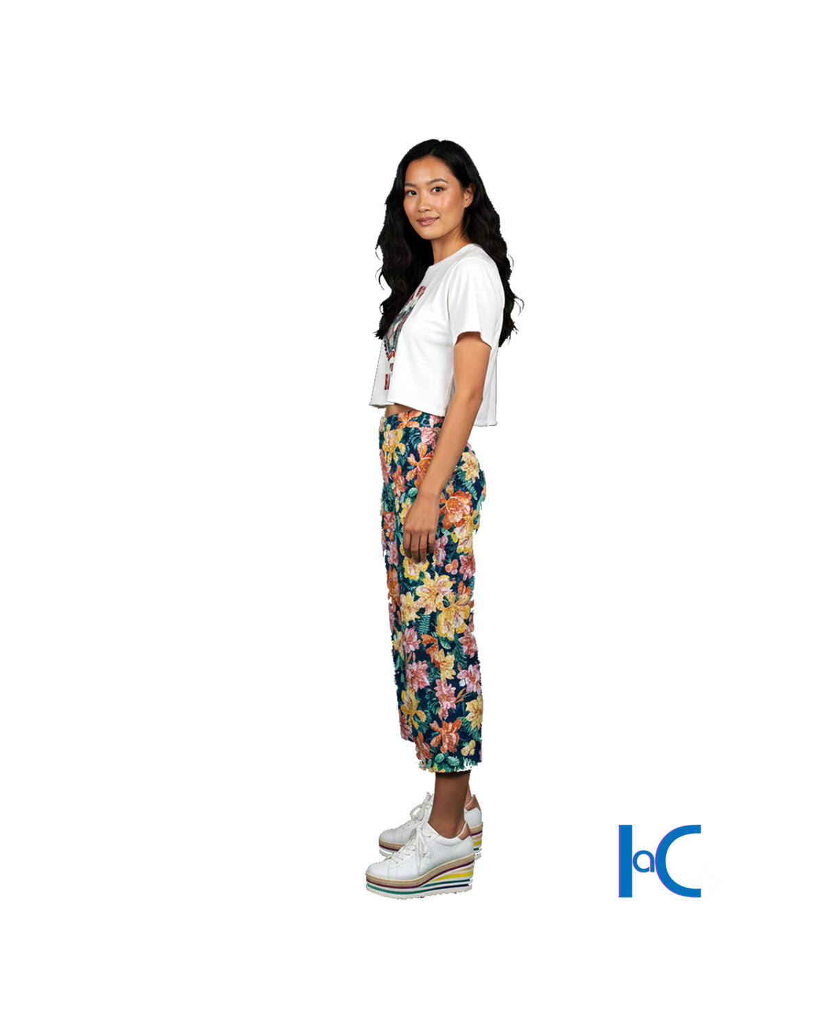 ELASTIC WAIST WIDE-LEG FLORAL PALAZZO