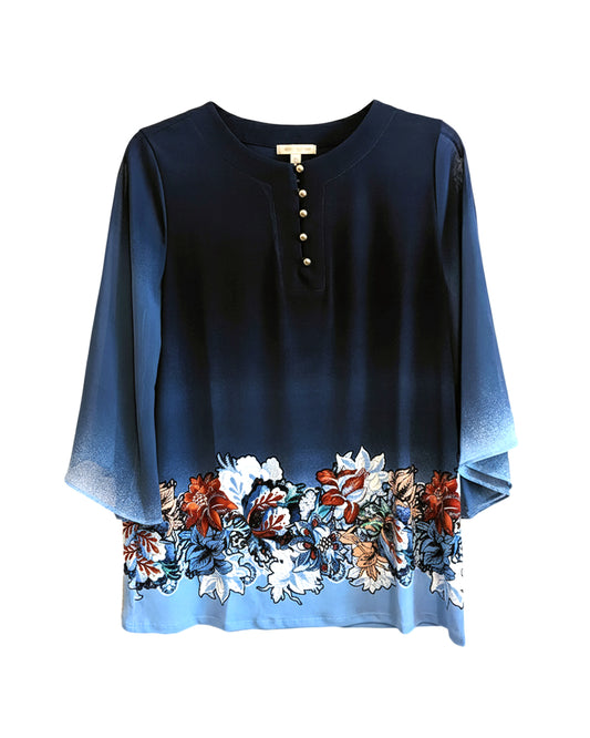 SPLIT-NECK MOSAIC ELEGANT BLOUSE