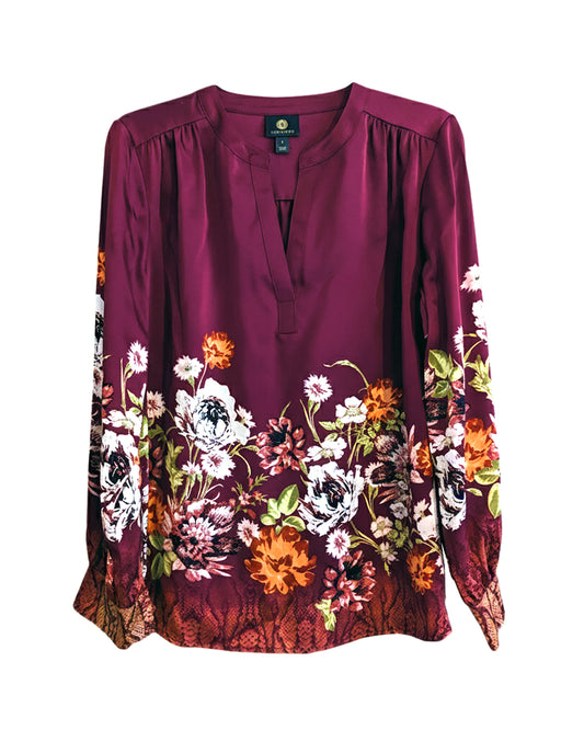 PRINTED SATIN SPLIT NECK BLOUSE