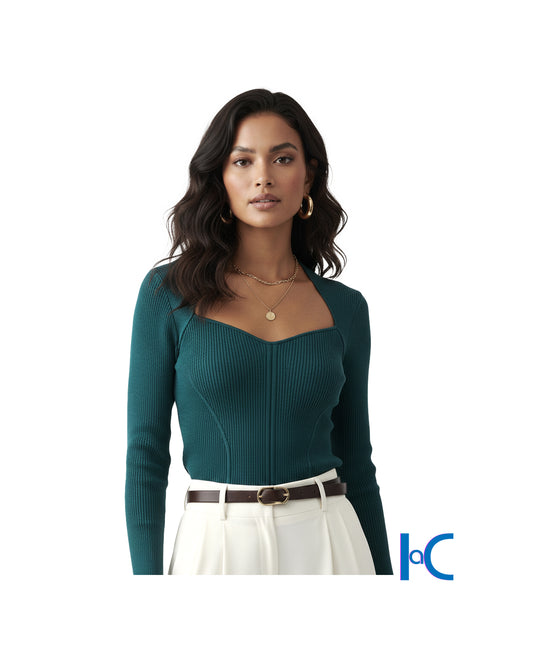 SWEATHEART NECKLINE RIBBED KNIT TOP