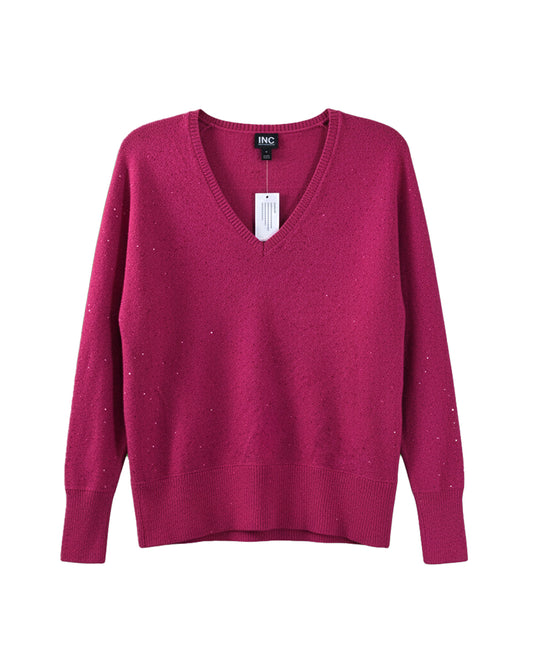 WOMEN'S SPARKLES KNIT-CUFF SWEATER