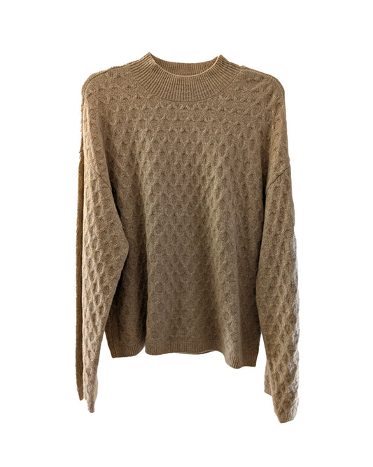 TAN CABLE-KNIT CREWNECK SWEATER