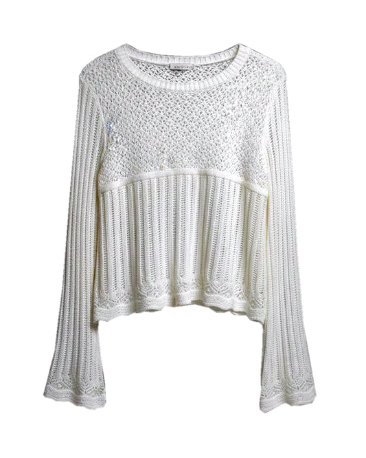 BELL SLEEVE CROPPED KNIT SWEATER