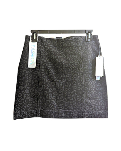 BLACK LEOPARD DENIM MINI SKIRT