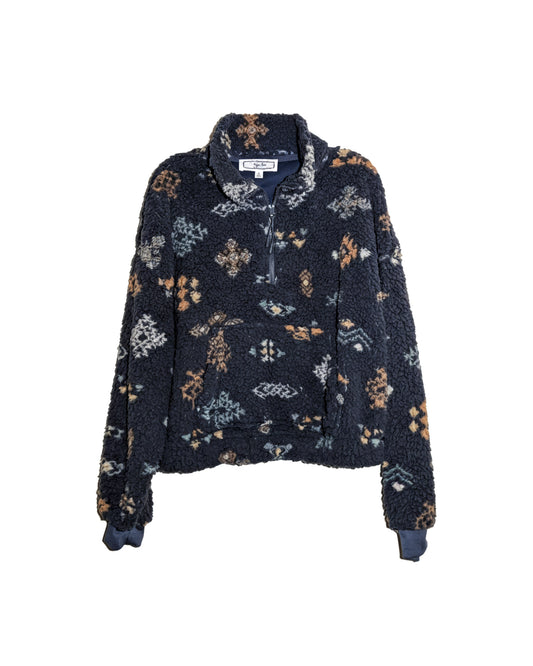 INDIGO AZTEC FRONT POCKET PULL-OVER