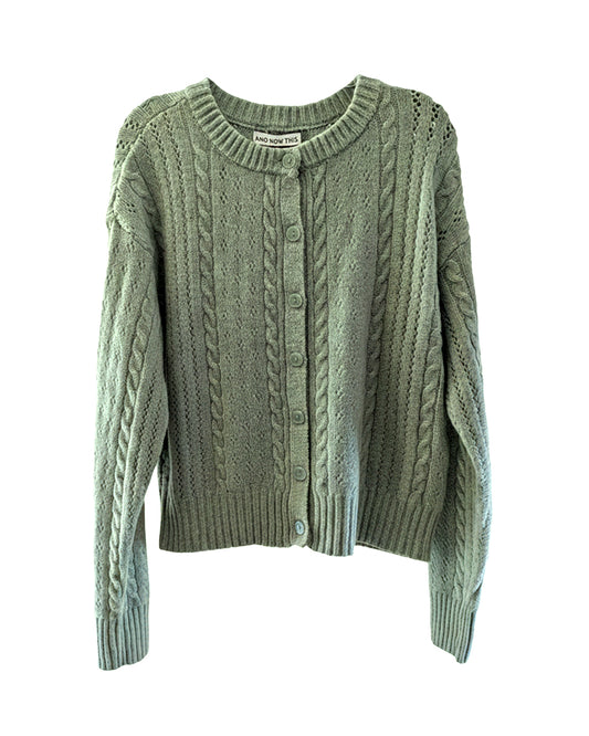 GREEN MILIEU CABLE-KNIT CARDIGAN