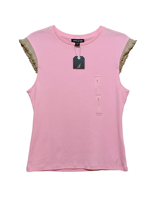 CREW NECK RUFFLED SLEEVE TOP