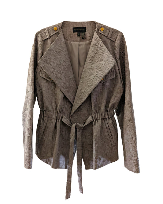 DONNA KARAN METALLIC CINCHED-WAIST JACKET