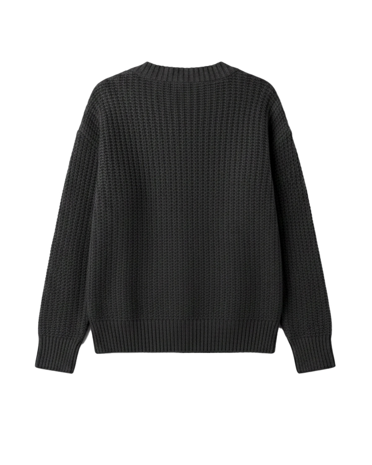 V-NECK TEXTURED KNIT BLACK SWEATER