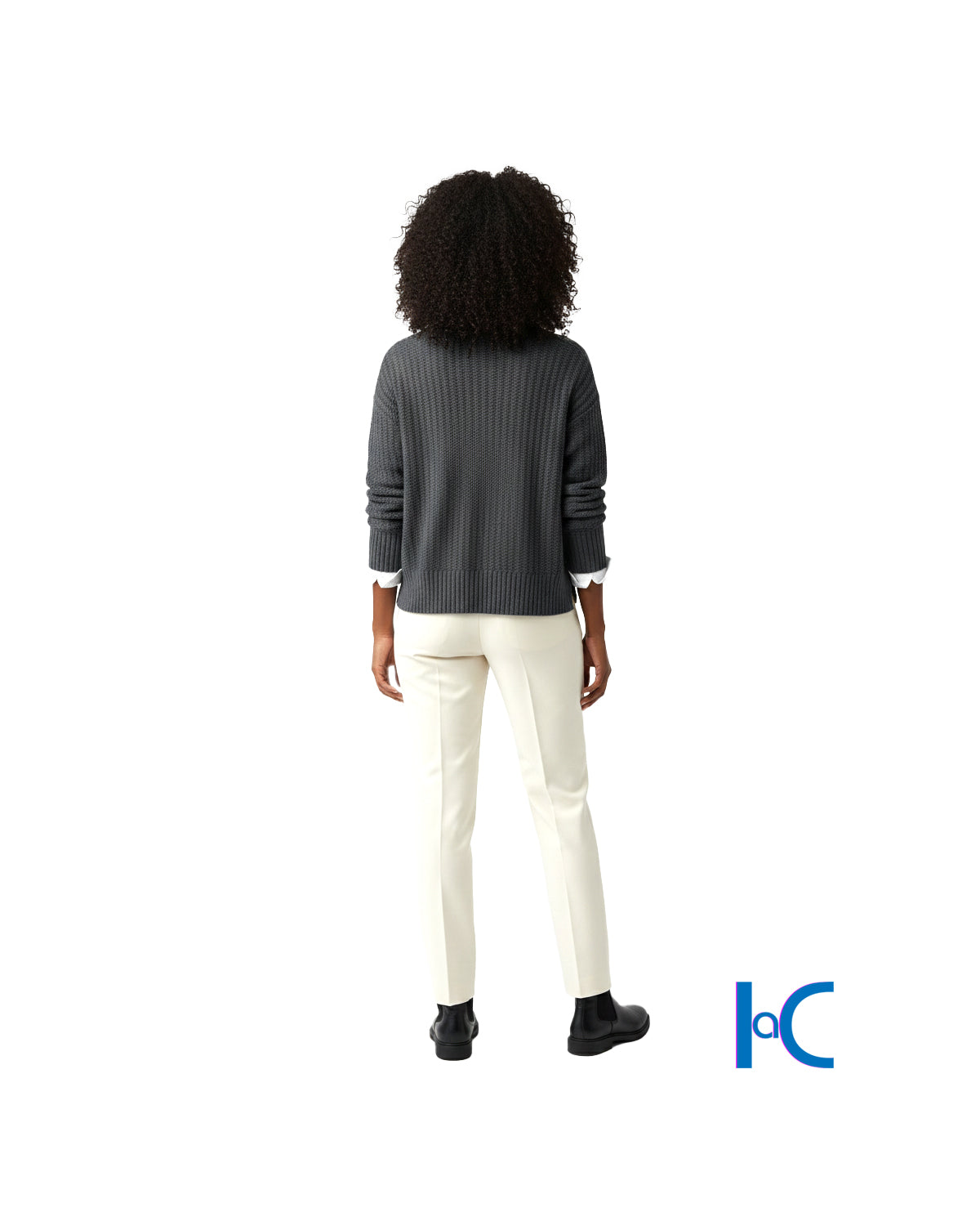 V-NECK TEXTURED KNIT BLACK SWEATER