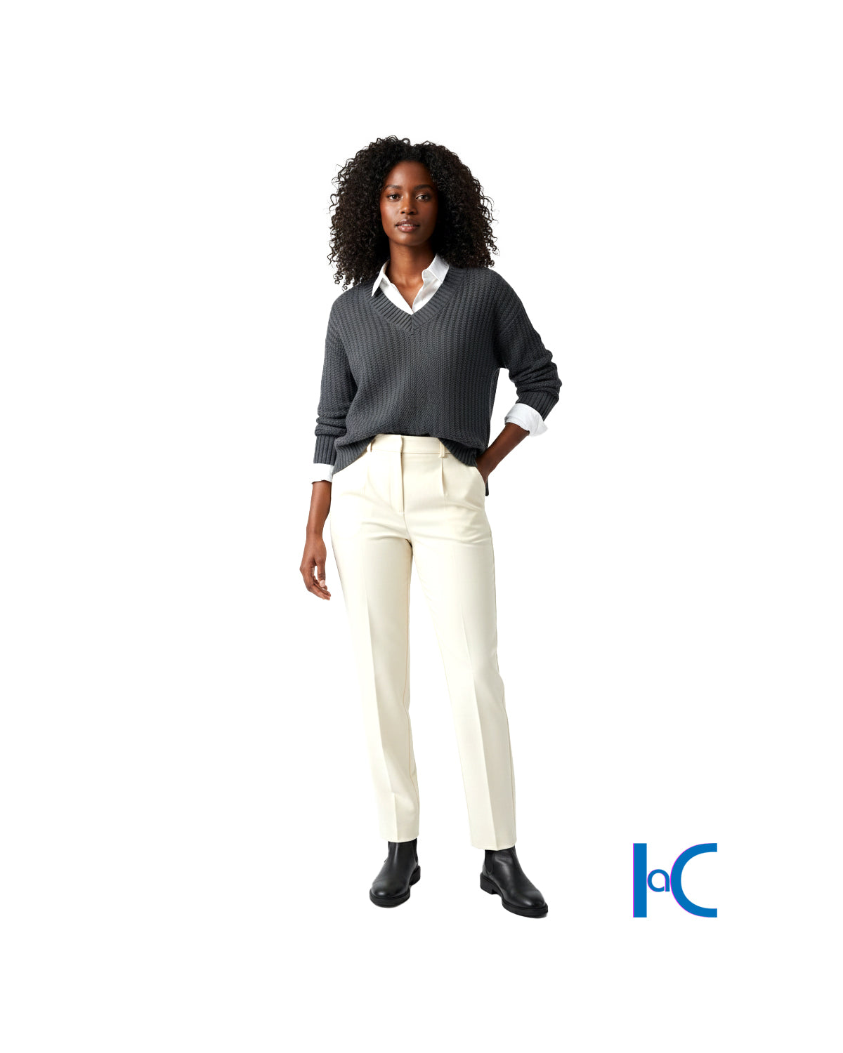 V-NECK TEXTURED KNIT BLACK SWEATER