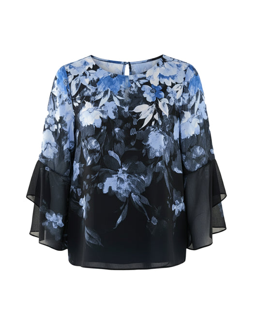 FLORAL-PRINT BELL SLEEVE BLOUSE