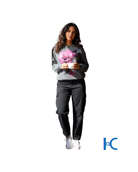 PINK ROSE CHARCOAL GREY SWEATSHIRT