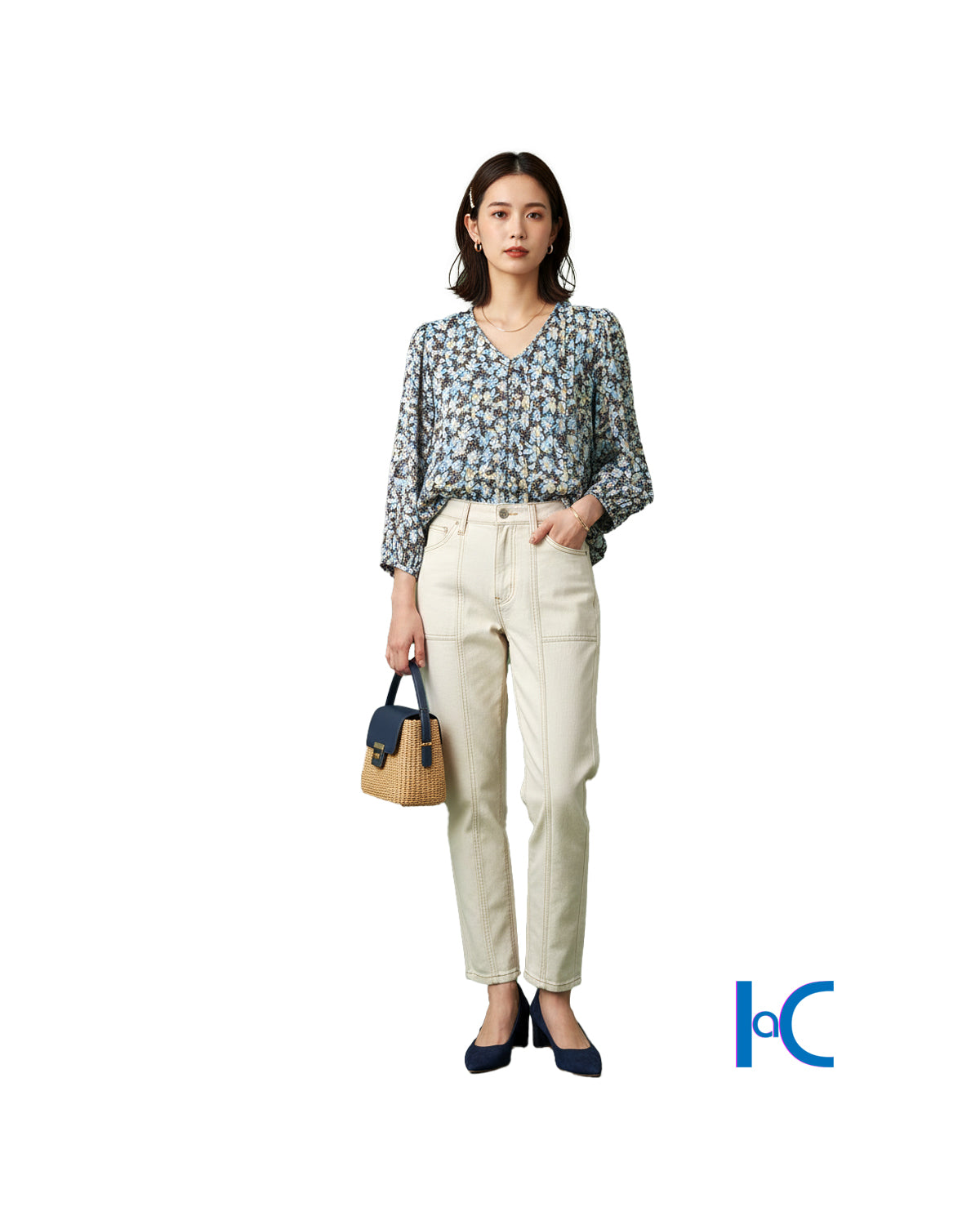 PINTUCK BUTTON-FRONT BLOUSE