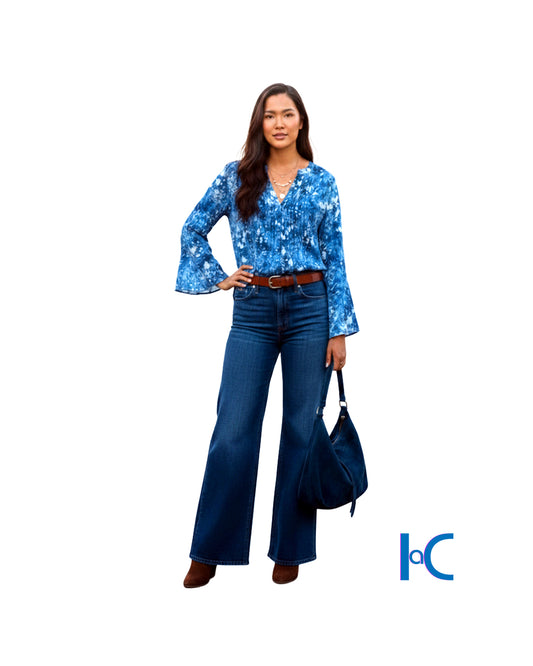 SUN OCEAN NIGHT PLEATED PINTUCK BLOUSE