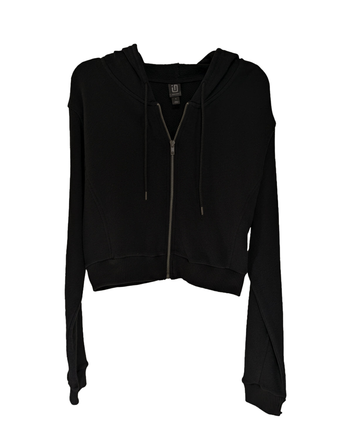 BLACK BOXY CROPPED ZIP-UP HOODIE