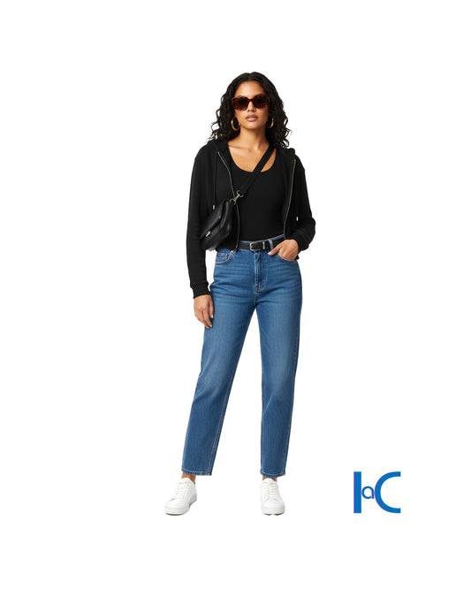 BLACK BOXY CROPPED ZIP-UP HOODIE