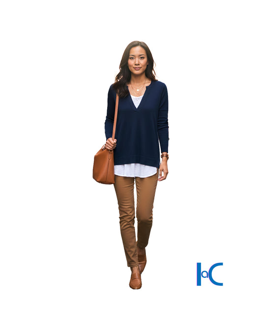 TWO-FER LAYERED V-NECK BLUE SWEATER