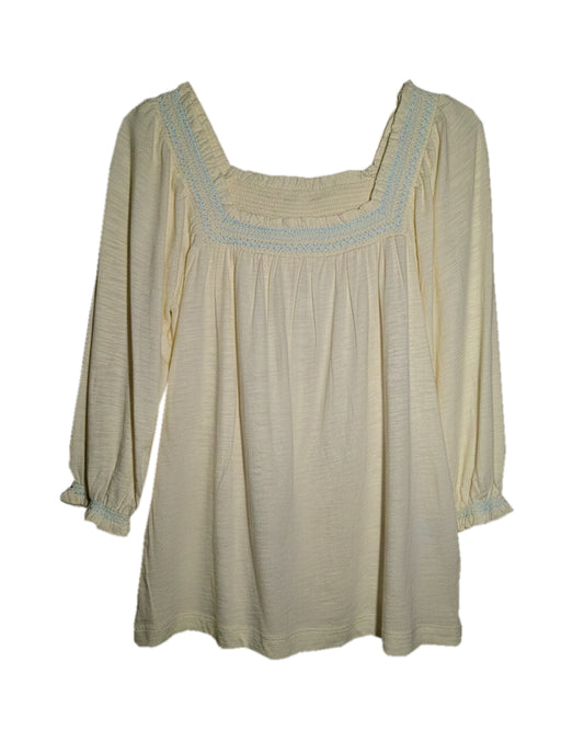 BEIGE SQUARE-NECK PEASANT BLOUSE