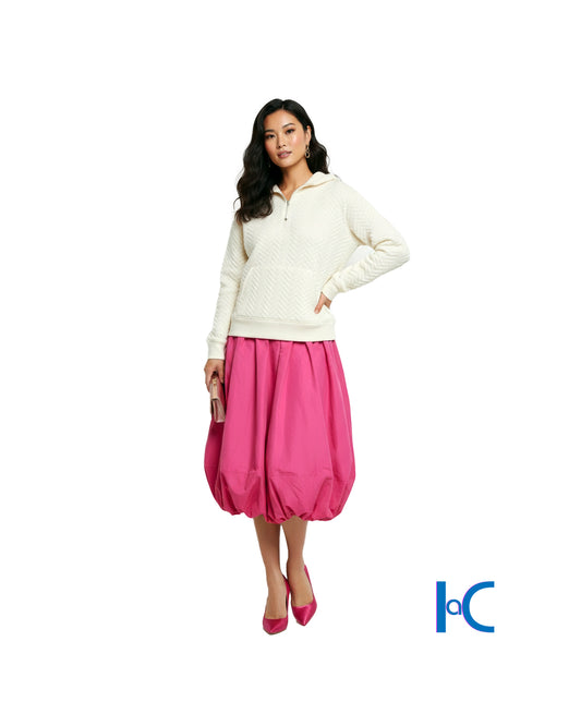 PINK COTTON POPLIN BUBBLE MIDI SKIRT