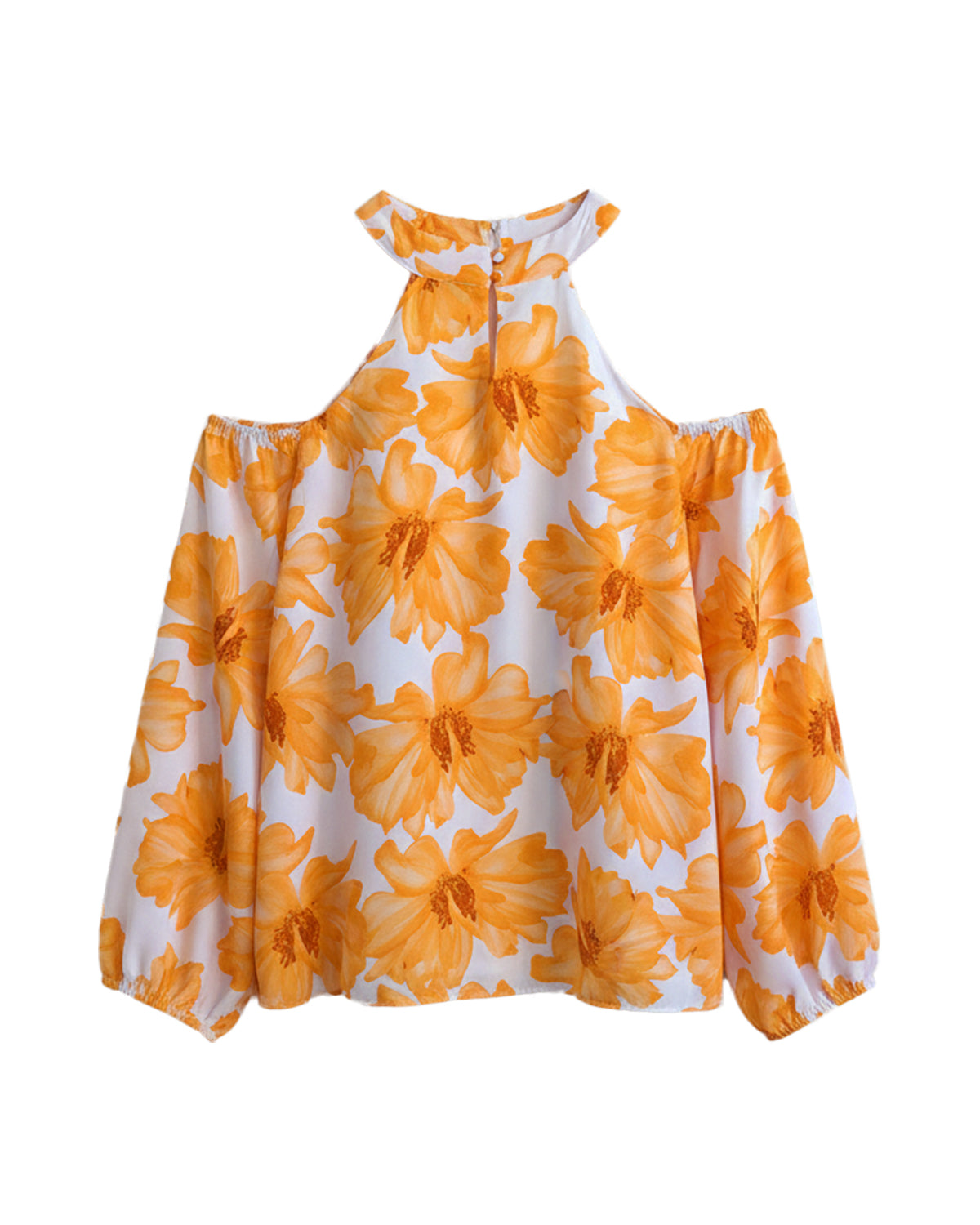 FLORAL HALTERNECK LONG-SLEEVE TOP