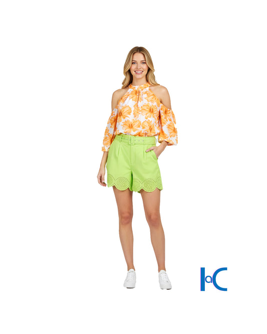 FLORAL HALTERNECK LONG-SLEEVE TOP