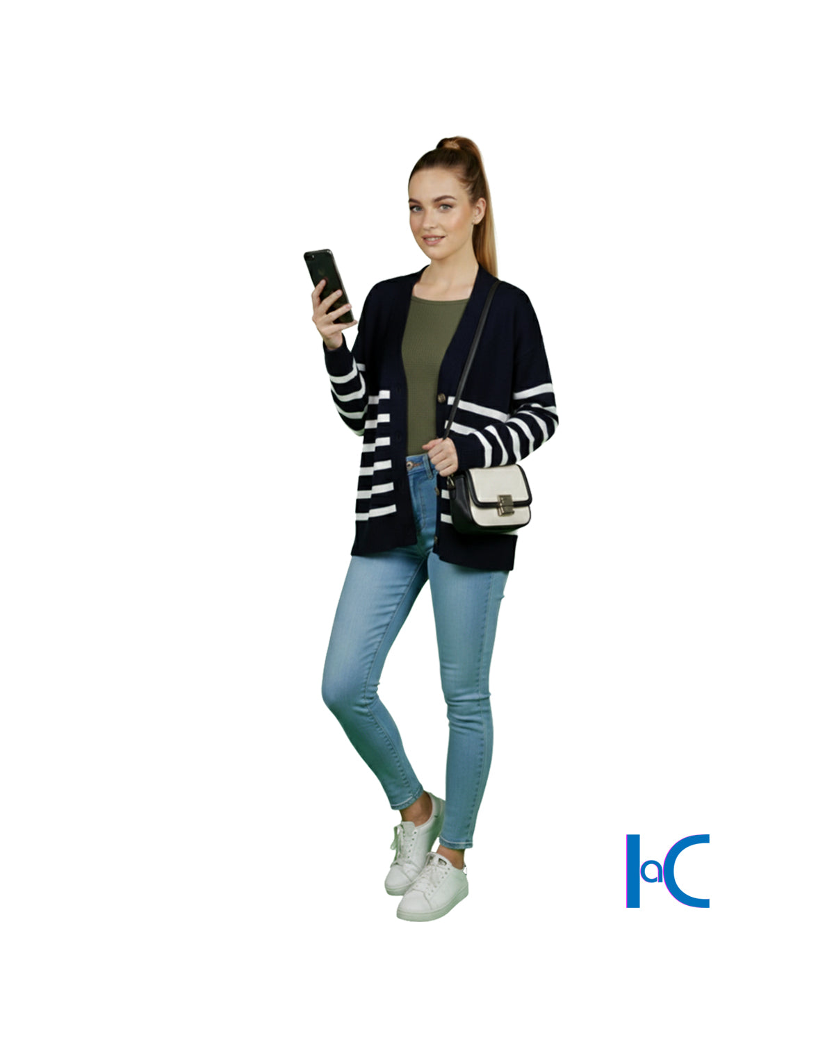 NAVY STRIPED CASUAL CARDIGAN