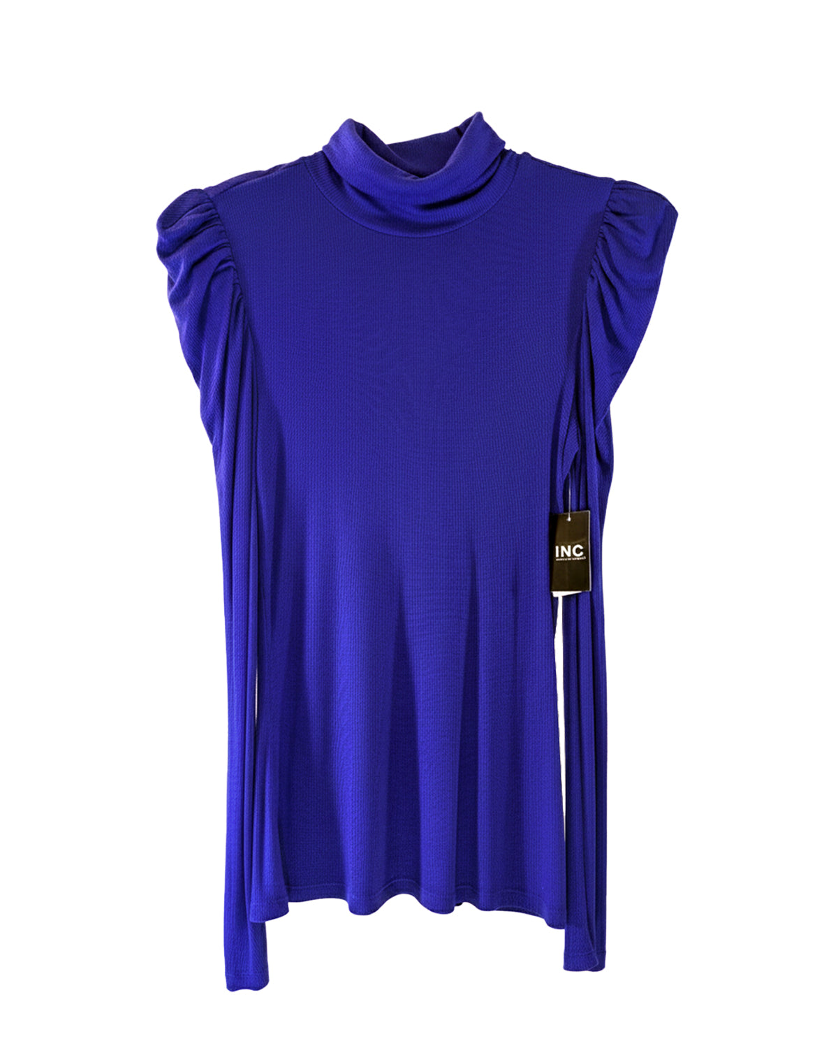 PUFF-SLEEVE RIBBED TURTLENECK TOP