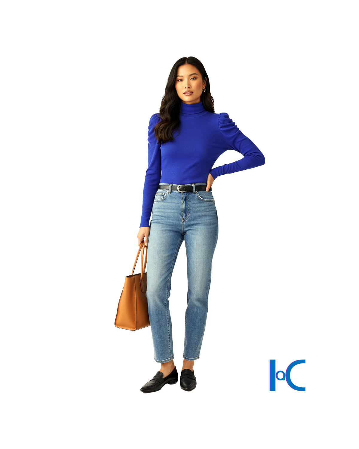 PUFF-SLEEVE RIBBED TURTLENECK TOP