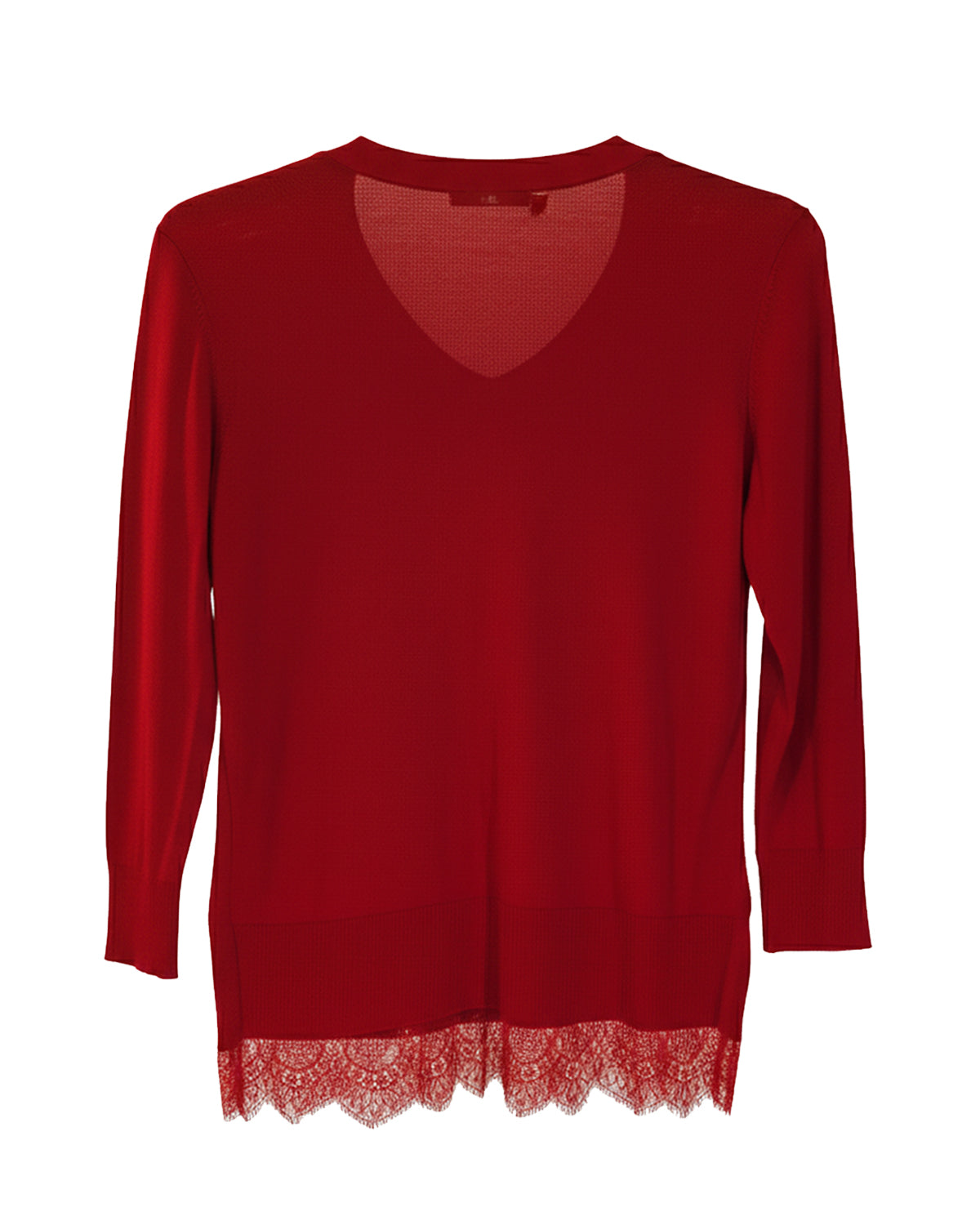 RED LACE TRIM V-NECK SWEATER