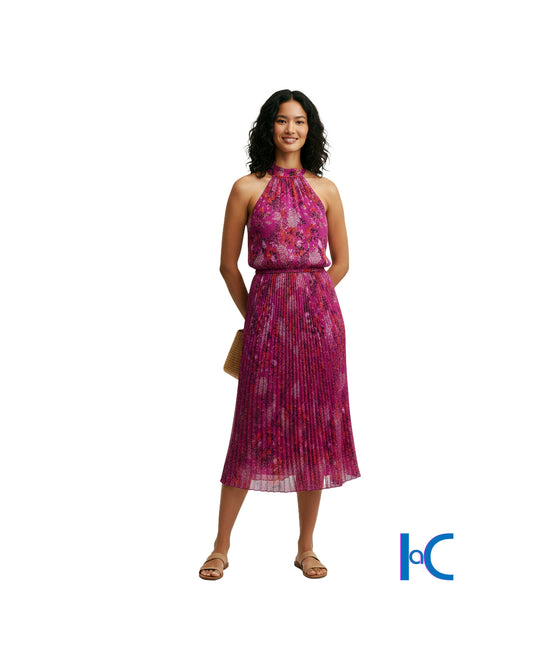 MAGENTA FLORAL MOON BOW-TIE DRESS