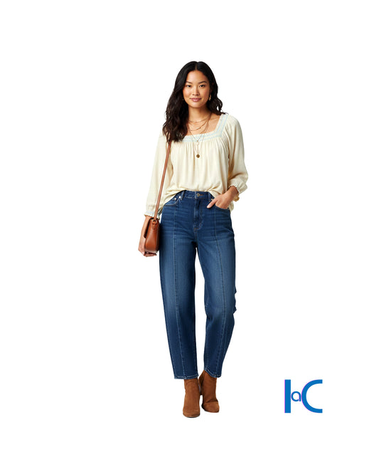 DARK WASH HIGH-RISE BARREL JEANS