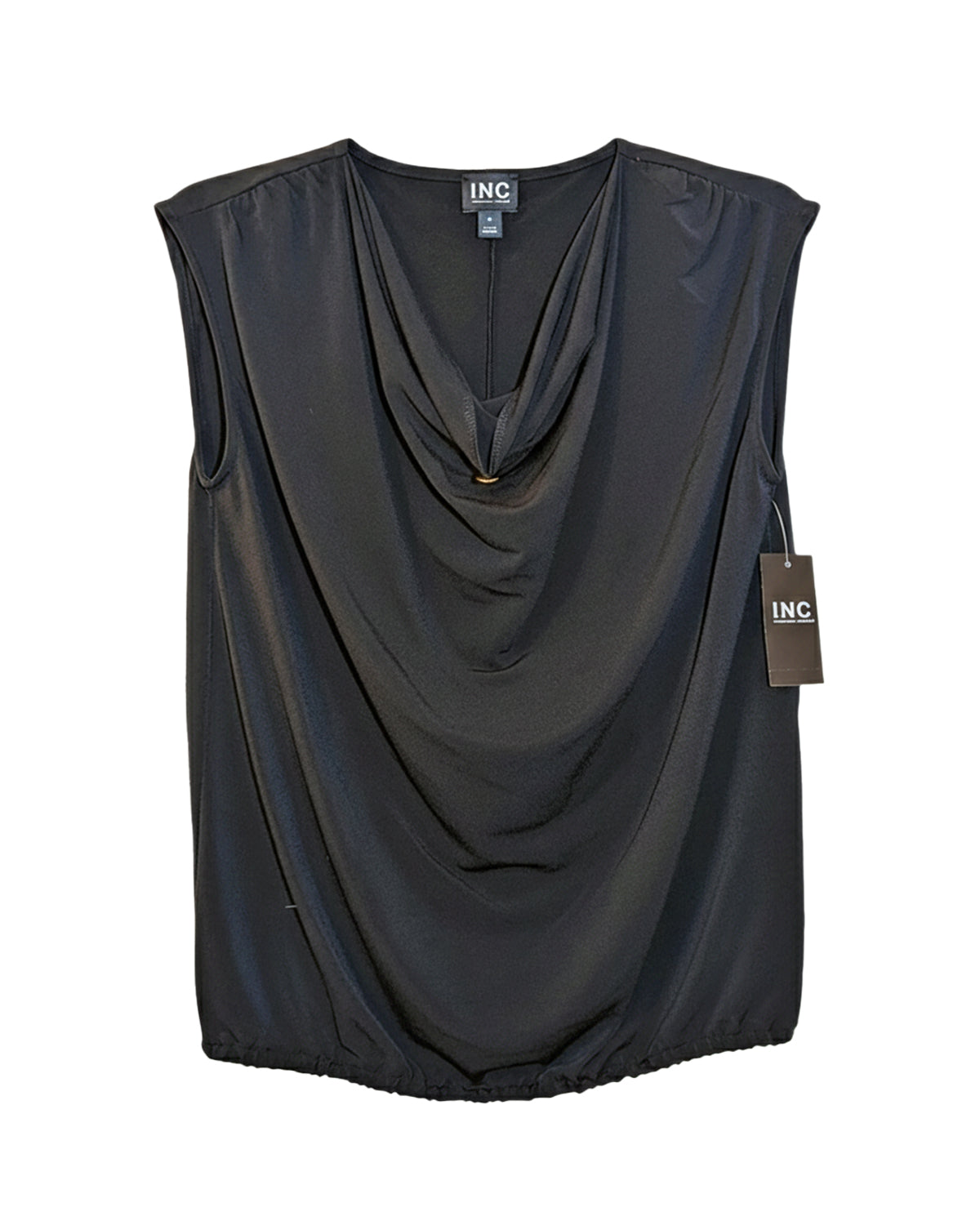 BLACK DRAPE NECK SLEEVELESS BLOUSE