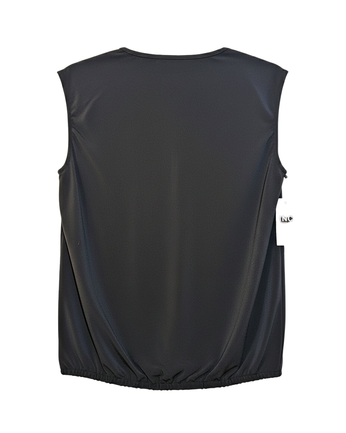 BLACK DRAPE NECK SLEEVELESS BLOUSE