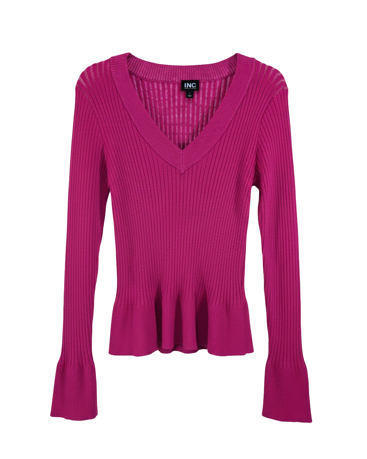 PINK RIBBED V-NECK SWEATER