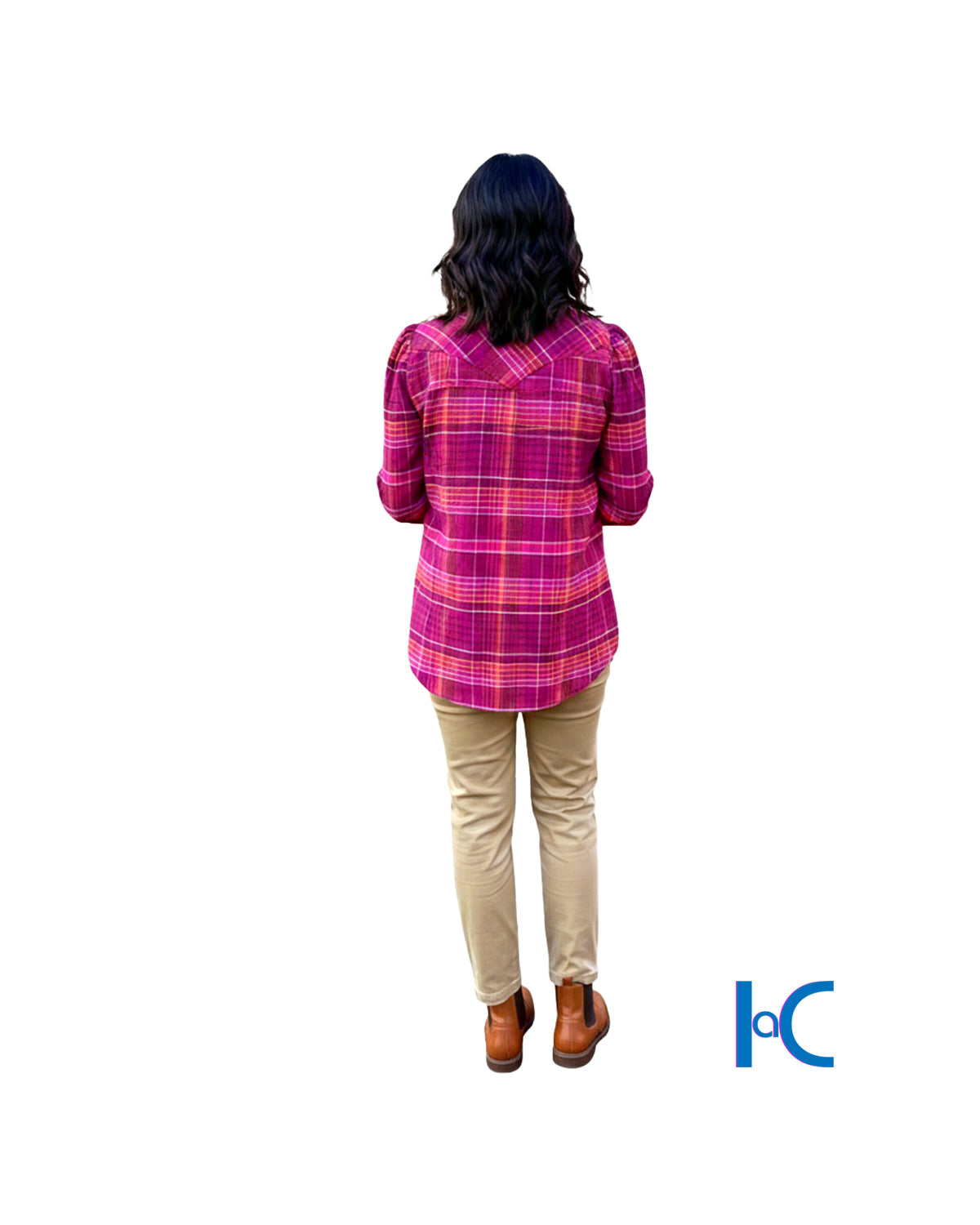 WOMEN'S MAGENTA PLAID WESTERN BLOUSE