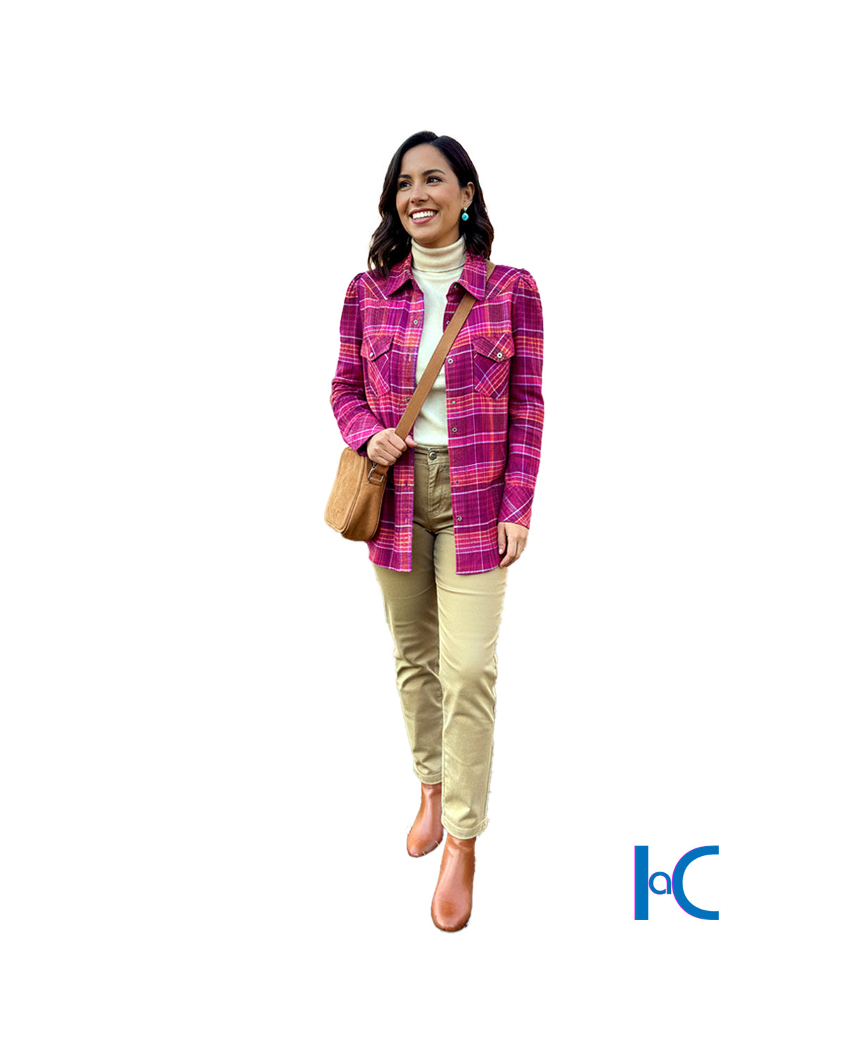 WOMEN'S MAGENTA PLAID WESTERN BLOUSE