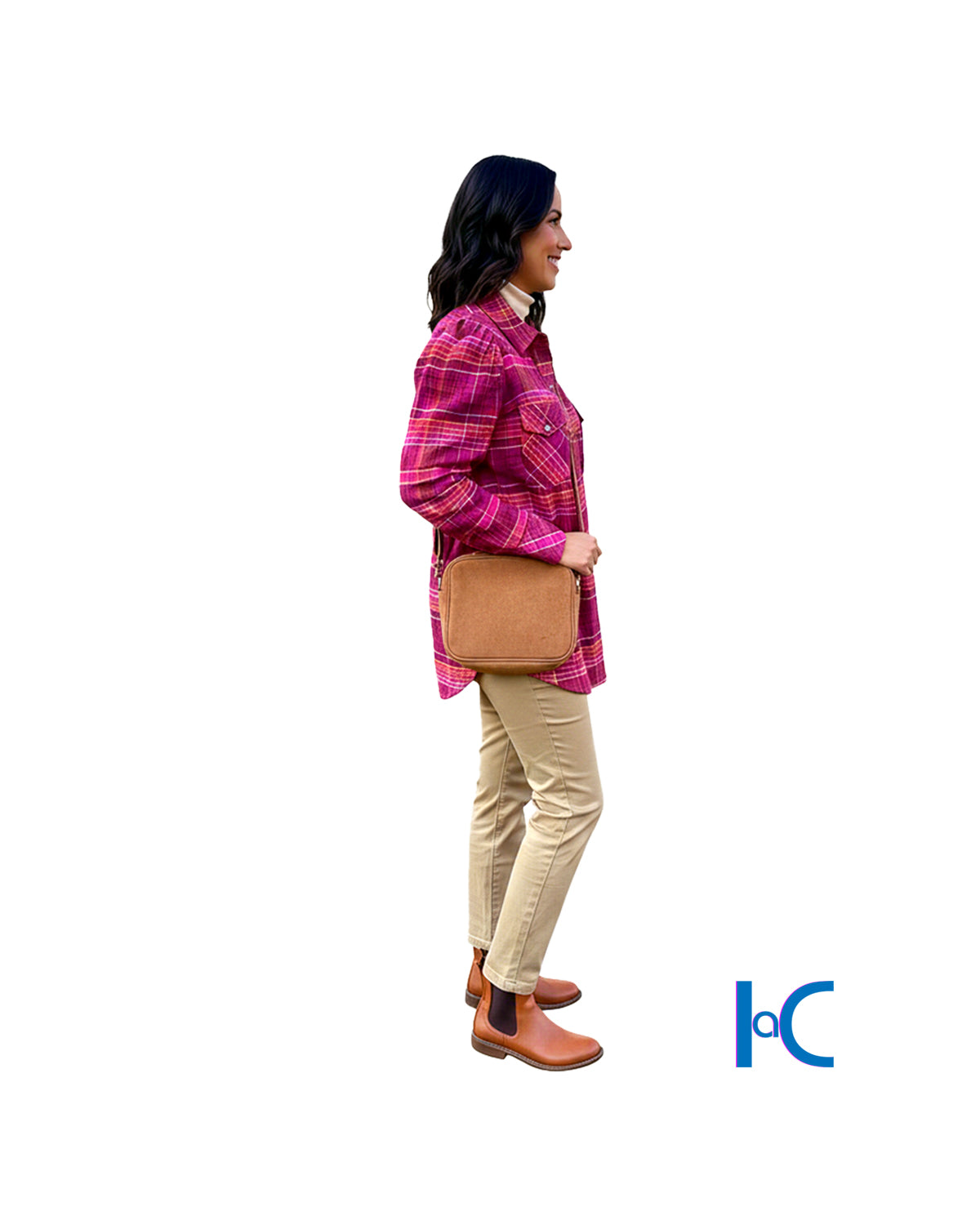 WOMEN'S MAGENTA PLAID WESTERN BLOUSE