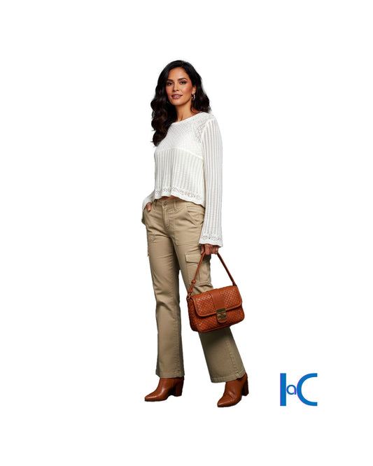 BELL SLEEVE CROPPED KNIT SWEATER