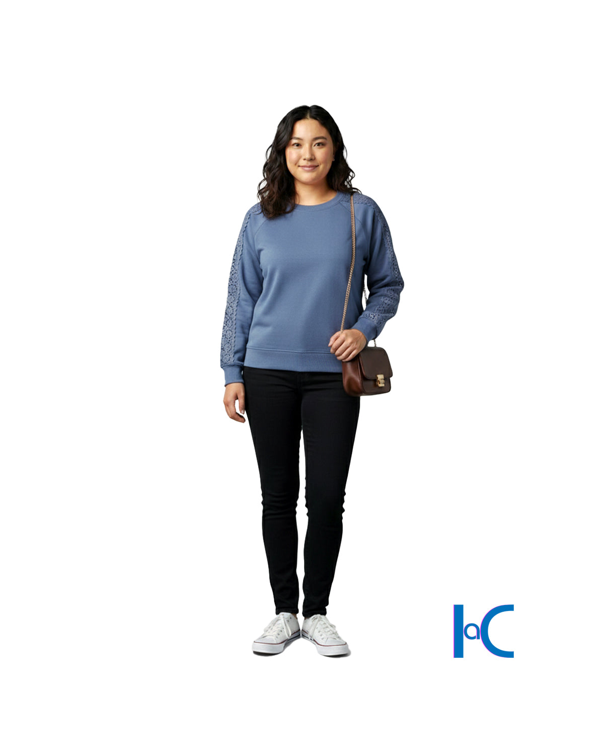 WOMEN'S LACE-TRIM SLEEVE SWEATSHIRT