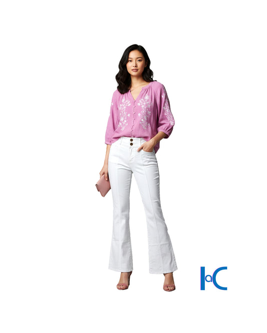 WHITE HIGH-RISE FLARE LEG DENIM