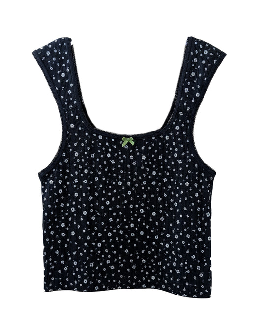 NAVY DITSY SLEEVELESS TANK TOP