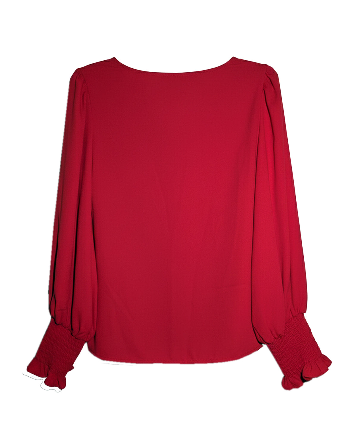V-NECK LONG-SLEEVE SHIRRED CUFF BLOUSE