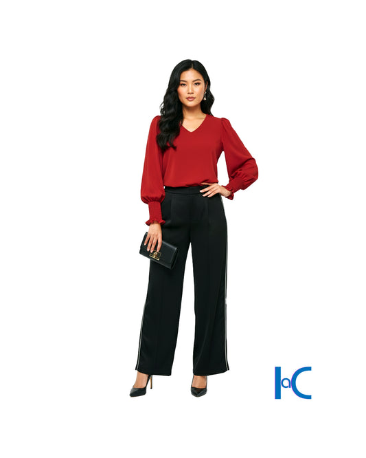 V-NECK LONG-SLEEVE SHIRRED CUFF BLOUSE