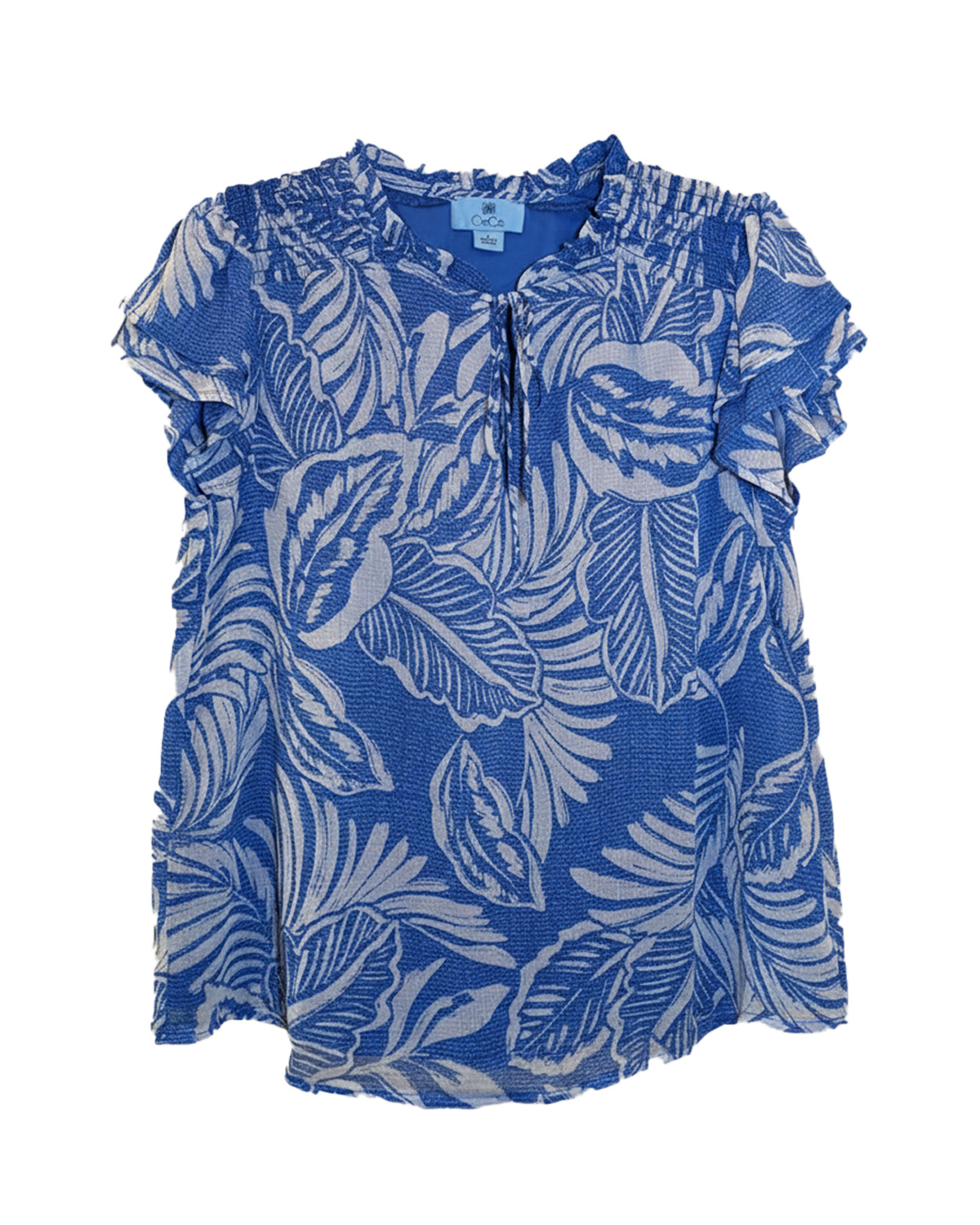 TIE-FRONT RUFFLE CREW NECK  TOP