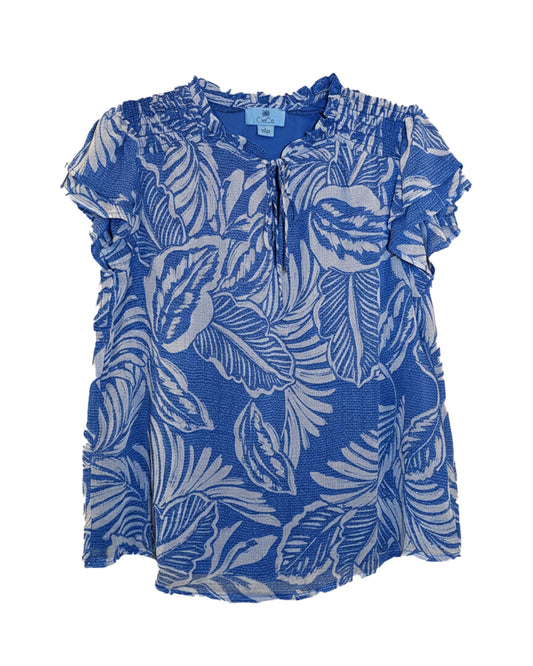 TIE-FRONT RUFFLE CREW NECK  TOP